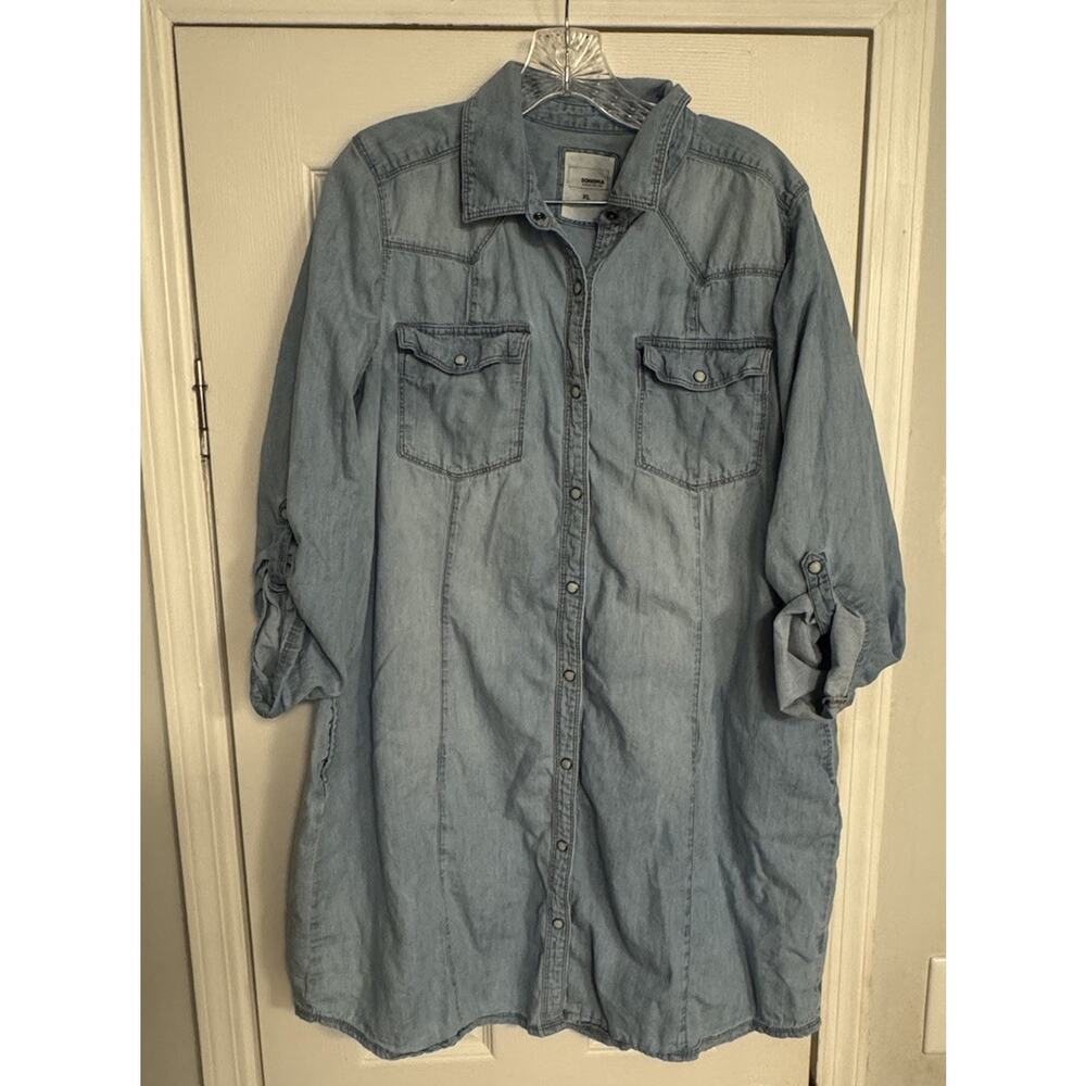 Sonoma Women’s XL Denim Blue Dress Long Sleeve 100% Cotton Button Up Western